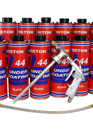 Tekton44 Vehicle Undercoating - Black Sprayable Automotive Undercoating Kit for Cars, Trucks, Vans - Rust and Corrosion Protection (12 Liter Cans with Sprayer and Wand)