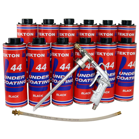 Tekton44 Vehicle Undercoating - Black Sprayable Automotive Undercoating Kit for Cars, Trucks, Vans - Rust and Corrosion Protection (12 Liter Cans with Sprayer and Wand)
