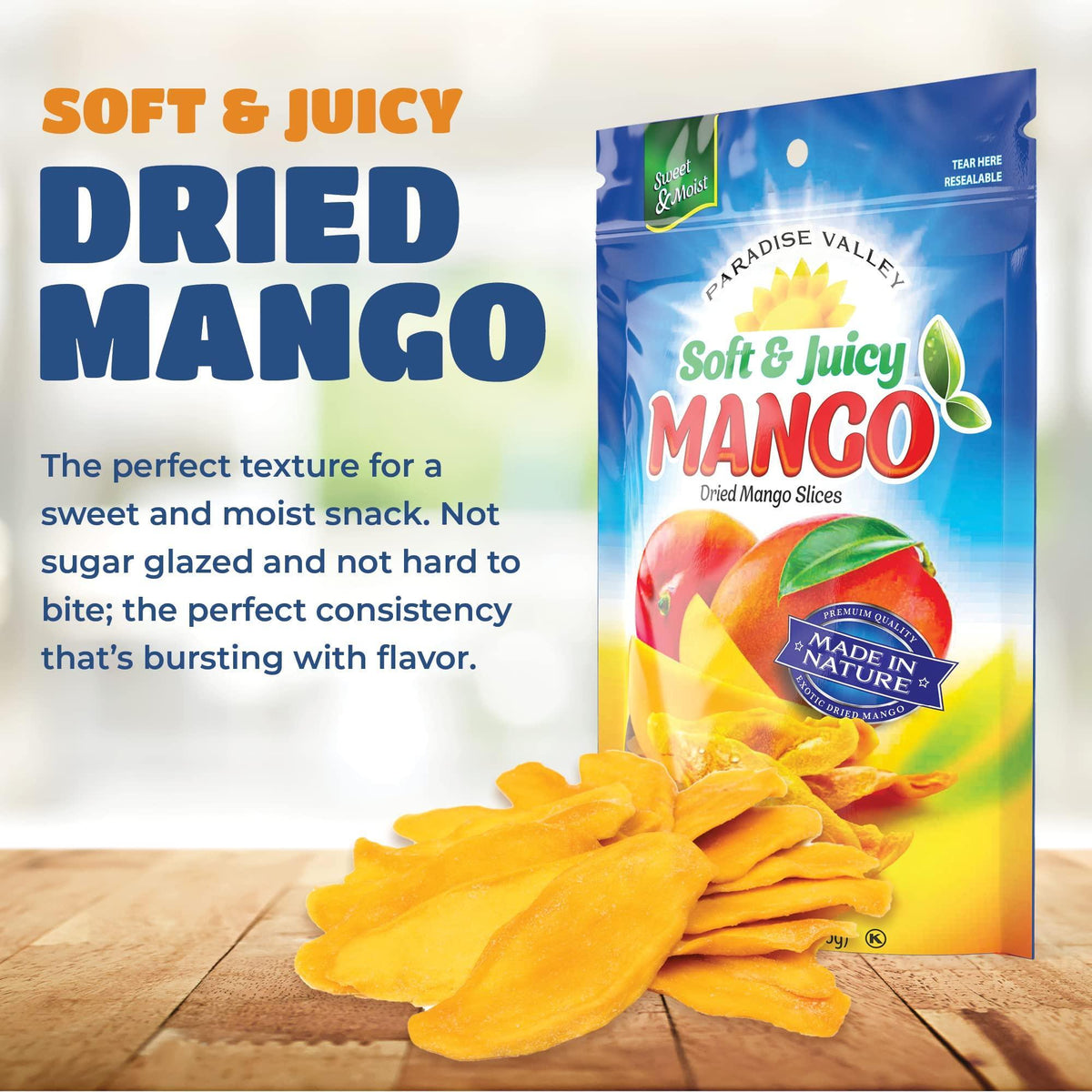 Dried Mango Slices - Delicious Texture Soft & Juicy Low Sugar Added Dried Mango - Naturally Ripened Mangos Dried Fruits - Gluten Free Dry Mangoes Natural Source of Vitamin C, Fiber, 16 oz (16 Single Pack)