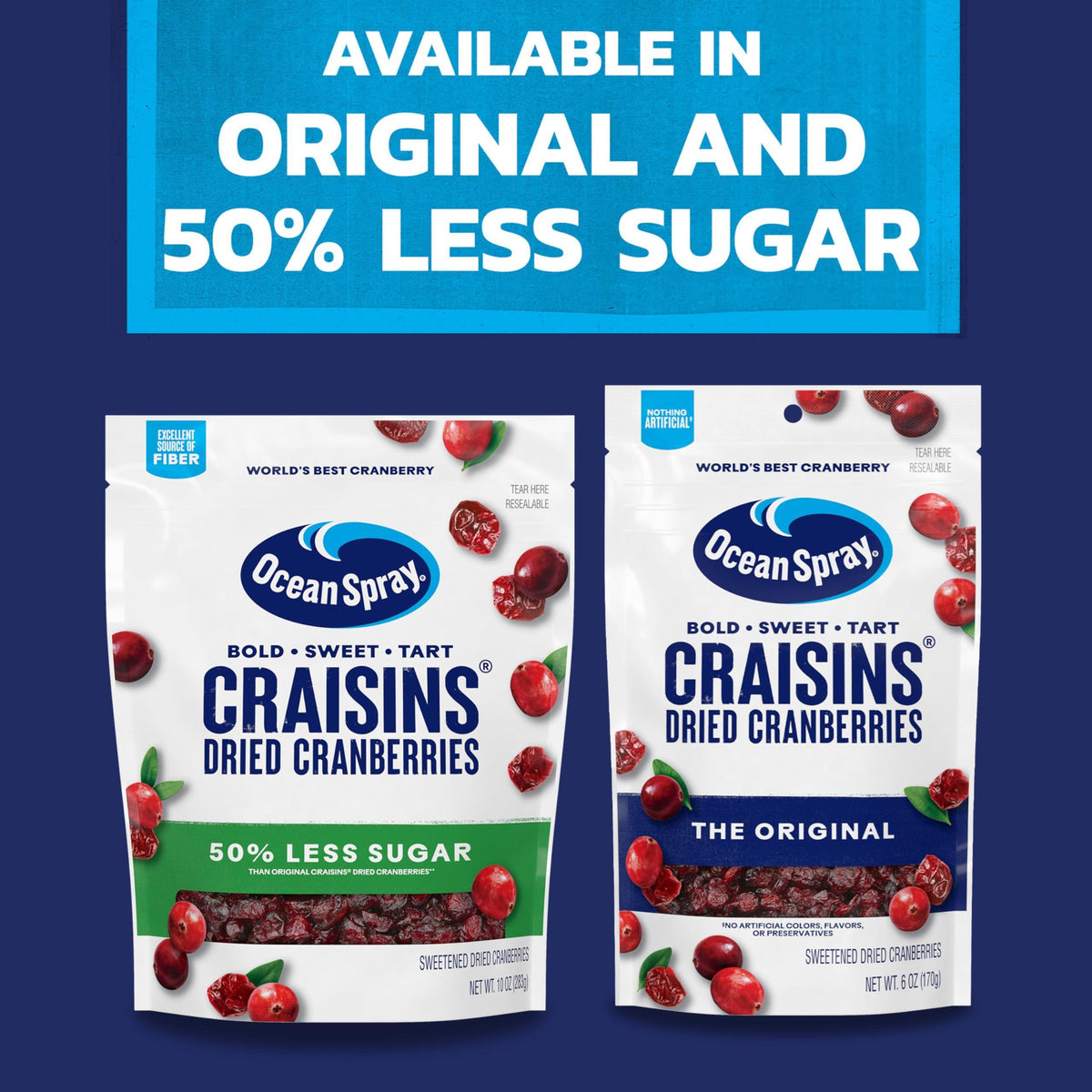 Ocean Spray Craisins Dried Cranberries, Reduced Sugar, 20 Ounce