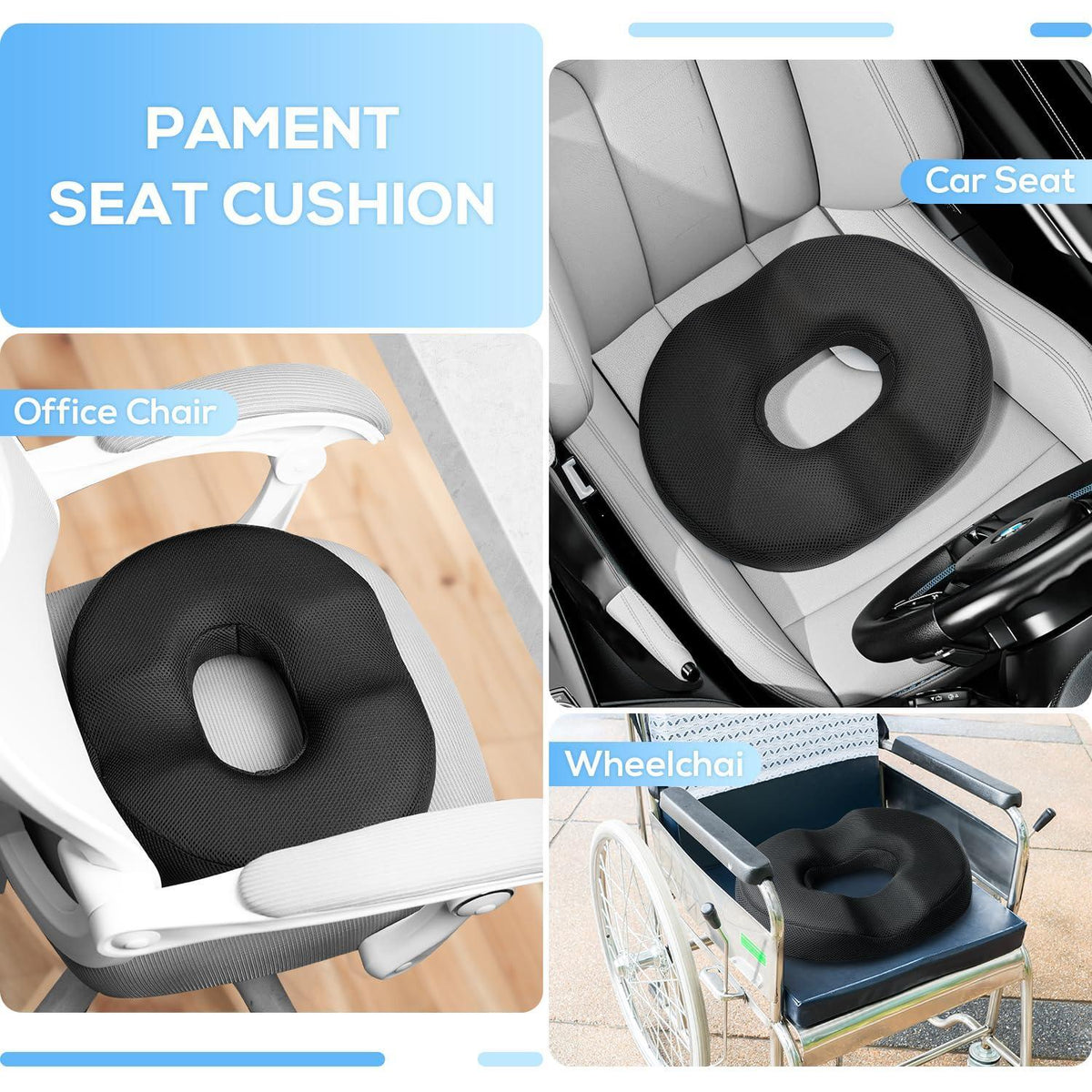 Donut Pillow Seat Cushion, Donut Chair Cushions for Postpartum Pregnancy & Hemorrhoids, Sciatica & Hip & Coccyx Pain Relief Desk Chair Cushion for Long Sitting Office Workers, Car Drivers