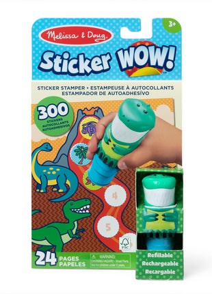 Melissa & Doug Sticker Wow!™ 24-Page Activity Pad and Sticker Stamper, 300 Stickers, Arts and Crafts Fidget Toy Collectible Character – Dinosaur Creative Play Travel Toy for Girls and Boys 3+,