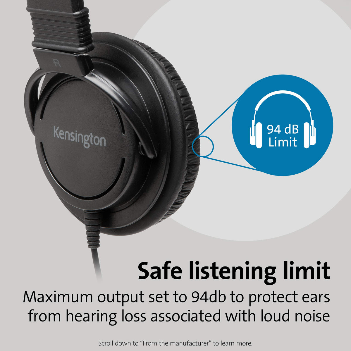 Kensington USB-A Hi-Fi Headphones, On-Ear Headset, 6ft Cord, for Kids, for Adults, for School, Padded Adjustable Headband (K97600WW), Black