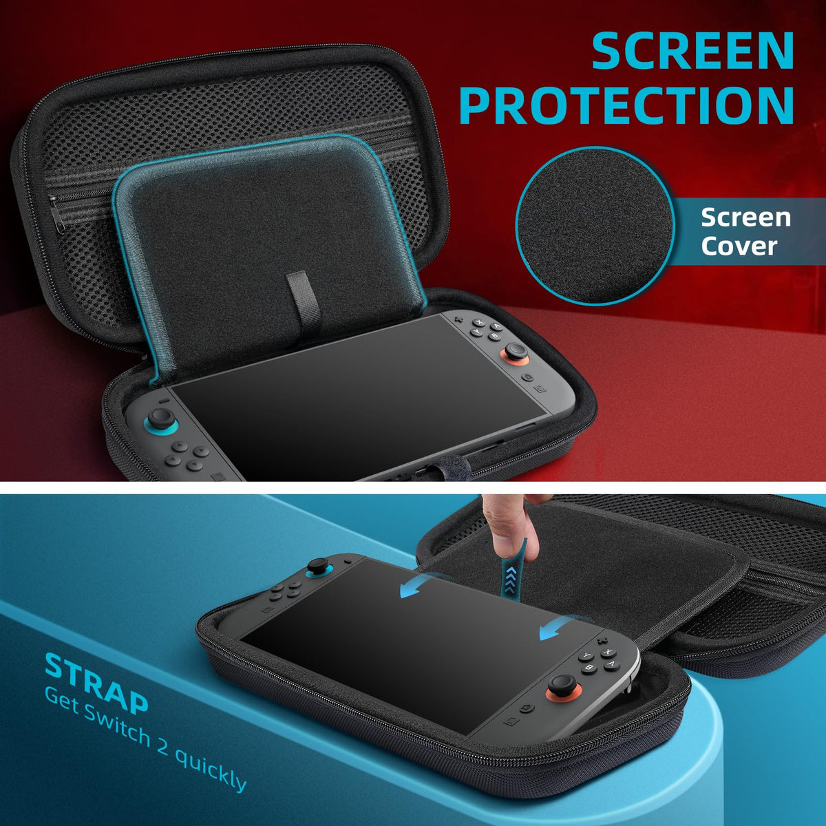 TiMOVO Carrying Case for Nintendo Switch 2 (2025), Large Capacity Protective Hard Shell Portable Travel Case Pouch for Switch 2, with 10 Game Card Slots and Pockets for Console & Accessories, Black