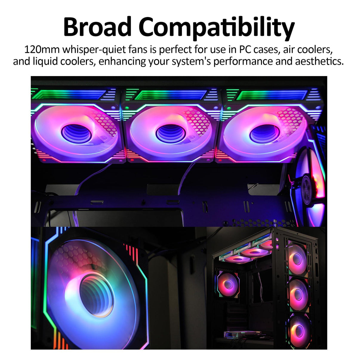 PANO-MOUNTS 120mm Infinity Mirror ARGB Fan 5V 3Pin Addressable RGB PWM PC Computer CPU Case Cooling Fan 600-1800RPM Black 3-Pack