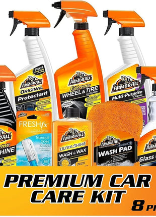 Armor All Premier Car Care Kit, Includes Car Wax & Wash Kit, Glass Cleaner, Car Air Freshener, Tire & Wheel Cleaner (8 Piece Kit)
