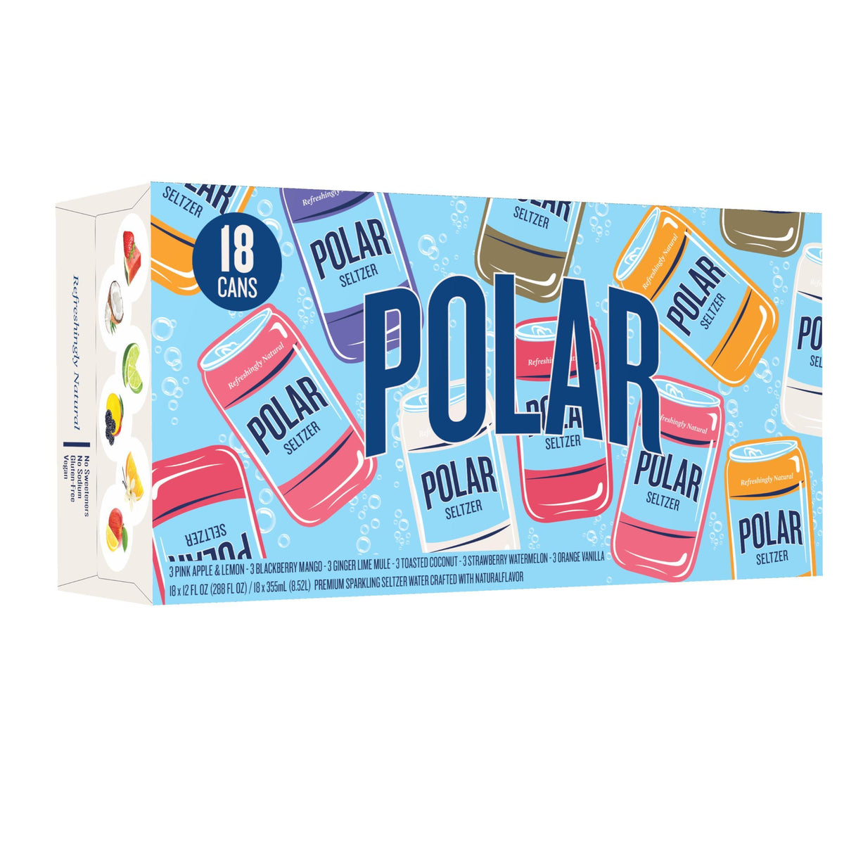 Polar Seltzer Water Sampler Variety Pack, 12 fl oz cans, 18 pack