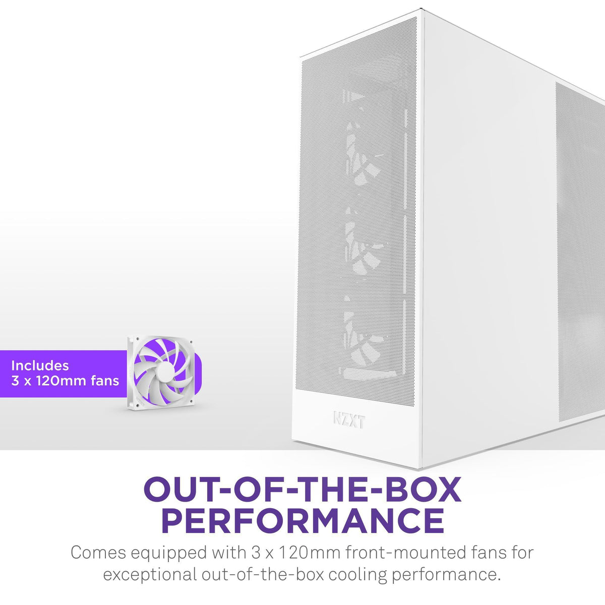 NZXT H7 Flow 2024 - Mid-Tower ATX Airflow Case - Includes Pre-Installed 3 x 120mm Fans - Supports Bottom Fans for Dedicated GPU Cooling - Cable Management - White