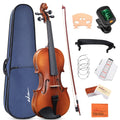 ADM 1/4 Size Wood Violin Set for Kids Teens Students Adults Beginner Acoustic Violin Matte Fiddle Starter Kit with Hard Case, Rosin, Shoulder Rest, Bow, Clip-on Tuner and Fingerboard Sticker