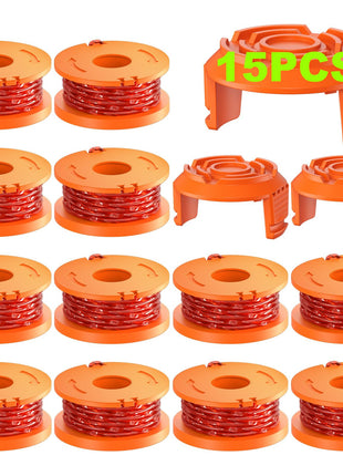 15 Pack Trimmer Spool Line for Worx,(WA0010)Replacement Weed Wacker String for Worx Weed Eater,Trimmer Line Refills 0.065'' for Worx,Suitable for Worx String Trimmers(12 Trimmer Spools,3 Trimmer Caps)