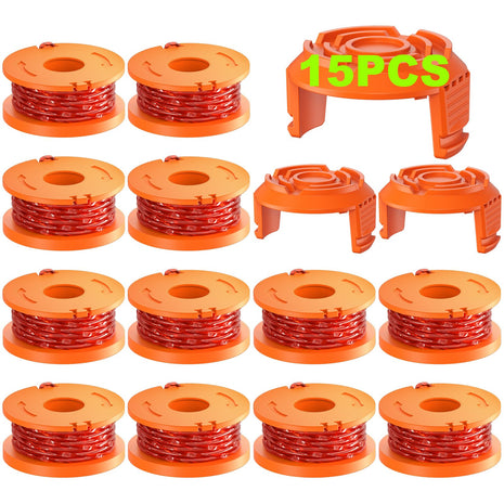15 Pack Trimmer Spool Line for Worx,(WA0010)Replacement Weed Wacker String for Worx Weed Eater,Trimmer Line Refills 0.065'' for Worx,Suitable for Worx String Trimmers(12 Trimmer Spools,3 Trimmer Caps)