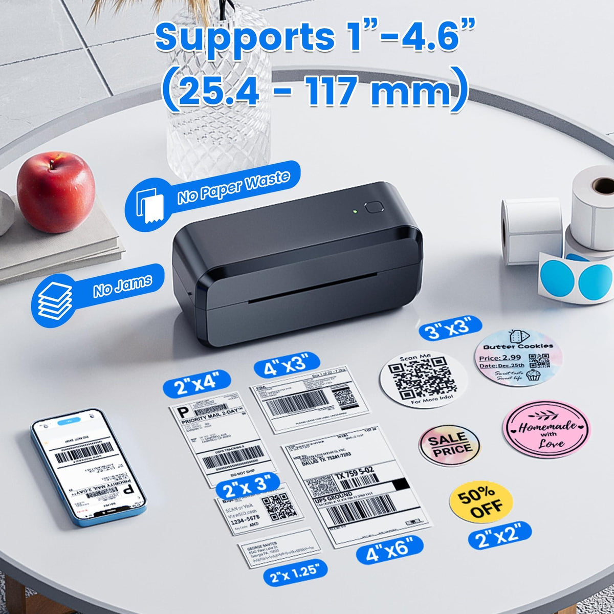 Bluetooth Thermal Shipping Label Printer, Wireless 4x6 Label Printer for Shipping Packages & Small Business, Compatible with Android, IOS, Windows and Mac, Widely Used for Ebay, Amazon, Shopify, Etsy