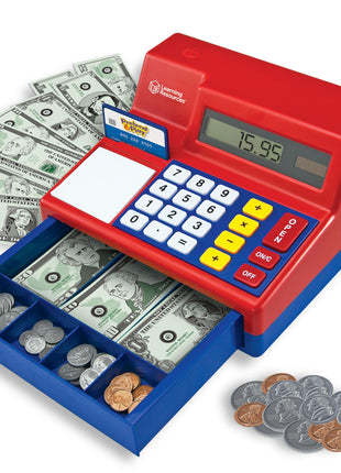Learning Resources Pretend & Play Calculator Register Toy - Kids Play Set & Credit Card Toy, Register for Kids, Pretend Grocery Store Shopping Playset for Toddlers, Teaching Math Set