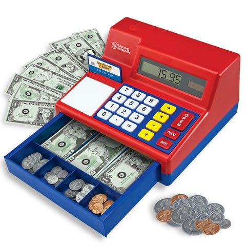 Learning Resources Pretend & Play Calculator Cash Register Toy - Gift for Kids, Toddler Toys, Play Money & Credit Card, Shopping Store Playset, Educational Preschool Activities