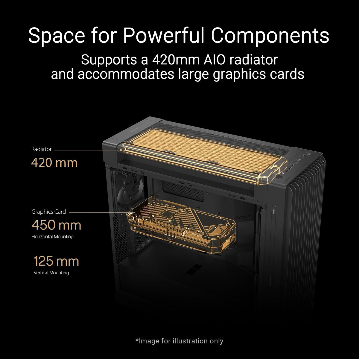 ASUS ProArt PA602 Wood Edition - Tempered Glass Panel E-ATX case, 420 mm Radiator Support, 1x 140 mm + 2X 200 mm pre-Installed Fans, Power Lock Latch, Tool-Less PCIe mounting, USB 20Gbps Support