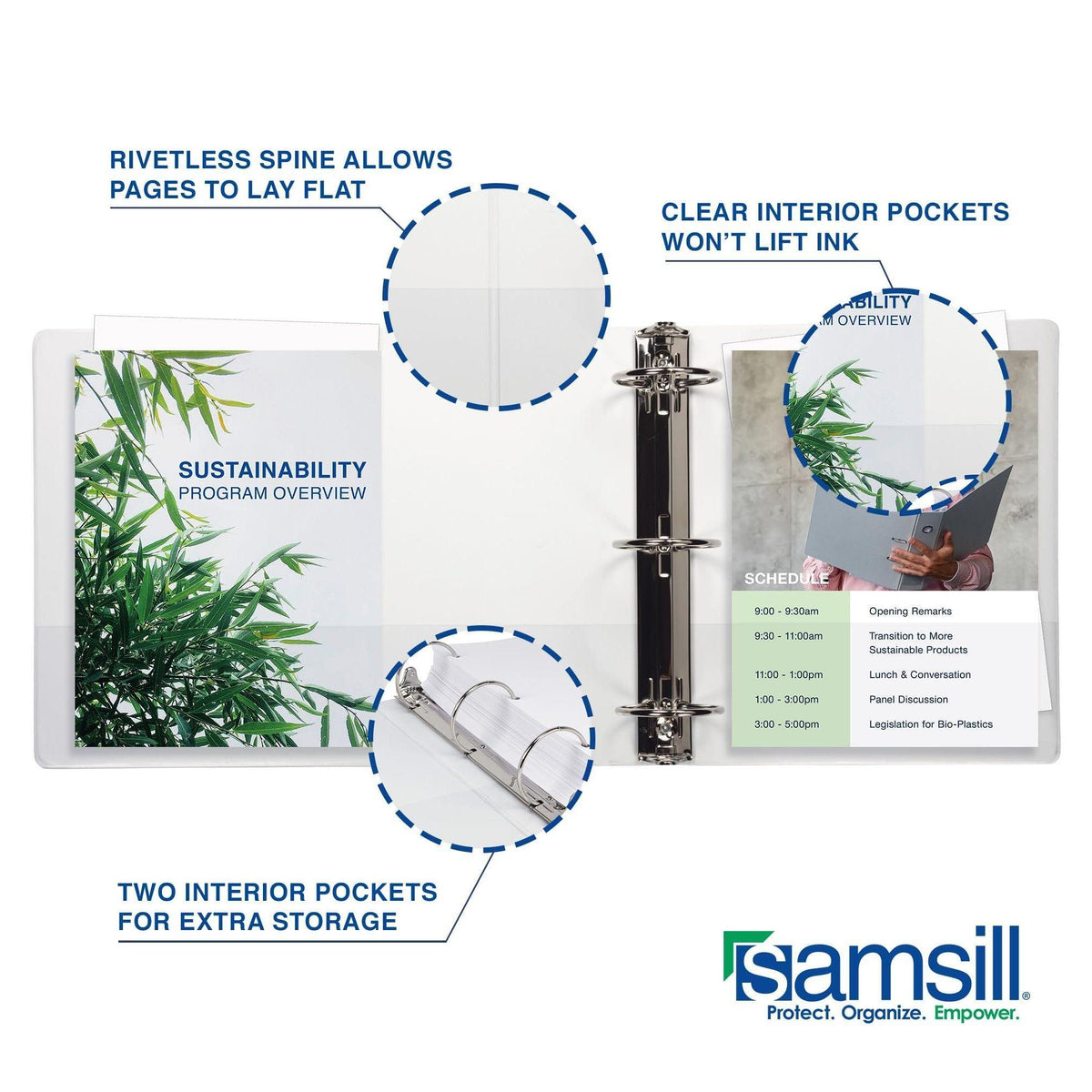 Samsill 1 Inch 3 Ring Binders, Made in USA, Economy Round Ring, Clear View Cover, 200 Sheet Capacity - for School, Home, Office - White, 12 Pack