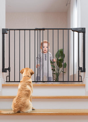 Cumbor 29.2–43" Baby Gate for Stairs, Hardware Mounted (Drill Required), Expandable No Bottom Bar Dog Gate, Auto Close Extra Wide Walk Thru, Pet & Toddler Proof Gate, Top & Bottom of Stairways(Black)