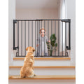 Cumbor 29.2??3 inch Baby Gate for Stairs, Wall-Mounted (Drill Required), Expandable No Bottom Bar Dog Gate, Auto Close Extra Wide Walk Thru, Pet & Toddler Proof Gate, Top & Bottom of Stairways(Black)