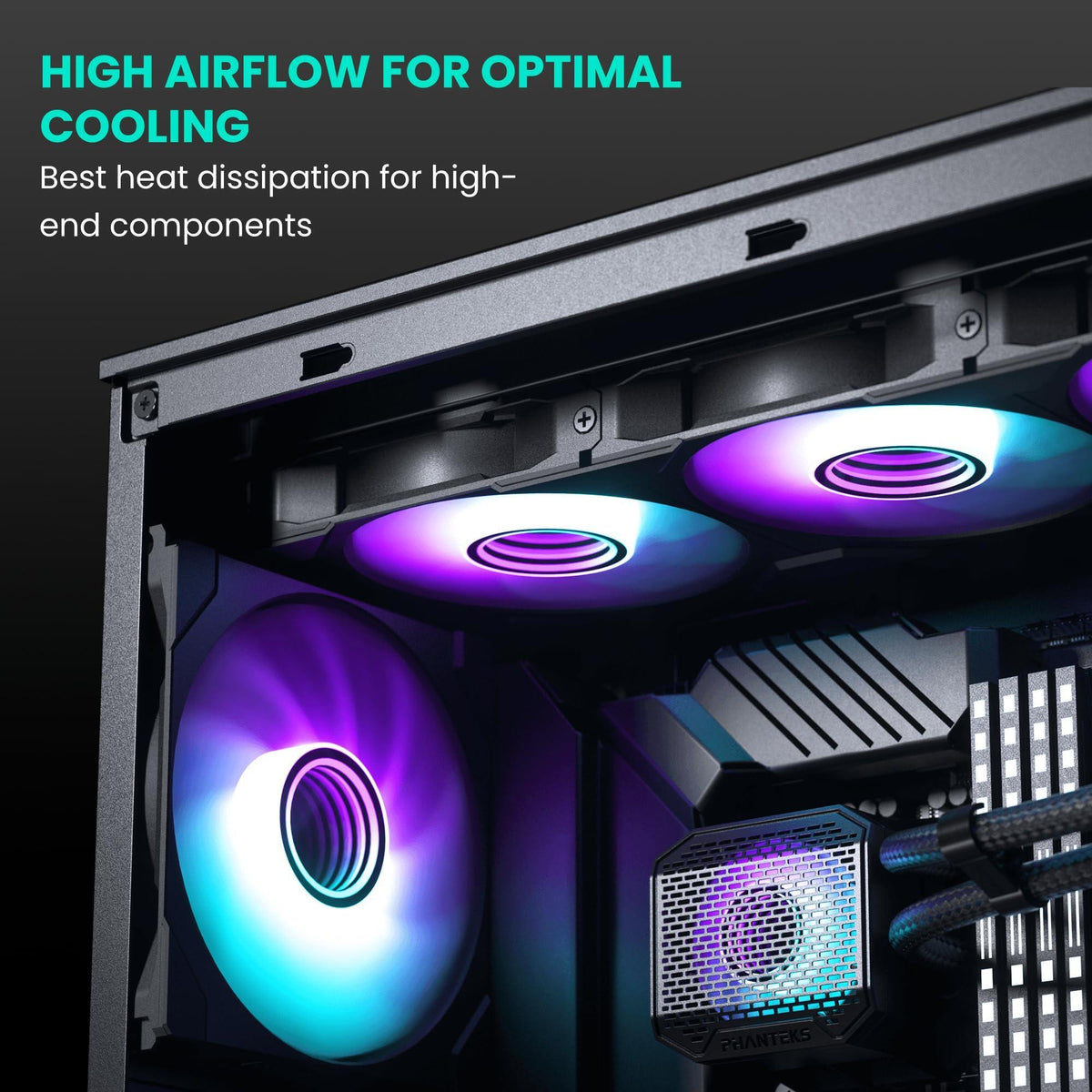 PHANTEKS 140mm RGB 3-Pack Reverse Blade Gaming PC Fan - PWM Fan - Up to 1800 RPM - High Airflow - Low Vibration - Quiet - Compatible with Desktop, Laptop, Radiator