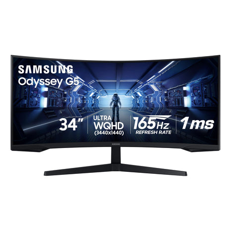 Samsung 34' Odyssey G5 Ultra-Wide Gaming Monitor with 1000R Curved Screen | 165Hz, 1ms, FreeSync Premium, Large Display, Eye Comfort, Multiple Ports, WQHD (LC34G55TWWNXZA)