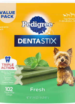 Pedigree Dentastix Dental Chews for Dogs, Small and Toy Breed Dog Treats, Fresh Flavor, 1.54 lb. Bag (102 Treats Total)