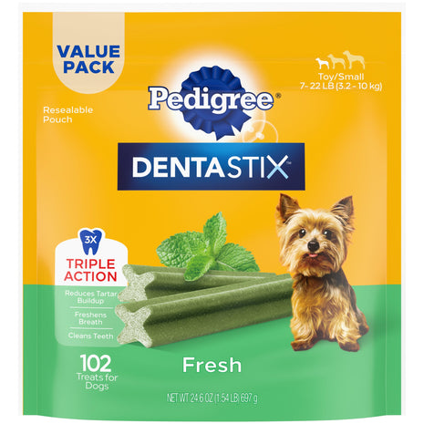 Pedigree Dentastix Dental Chews for Dogs, Small and Toy Breed Dog Treats, Fresh Flavor, 1.54 lb. Bag (102 Treats Total)