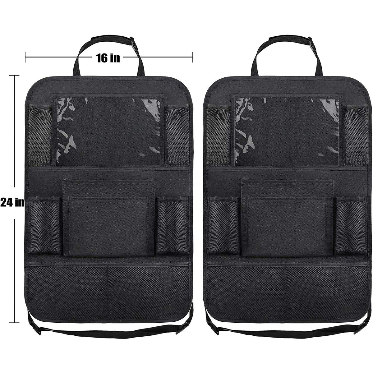 ULEEKA Car Backseat Organizer with 10" Table Holder, 9 Storage Pockets Seat Back Protectors Kick Mats for Kids Toddlers, Travel Accessories, 2 Pack