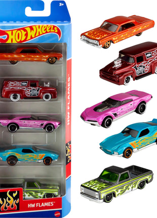 Hot Wheels 1:64 Scale Die-Cast Toy Cars 5-Pack, Set of 5 Toy Race Cars, Hot Rods, Character Cars, Rescue or Pick-Up Trucks (Styles May Vary)
