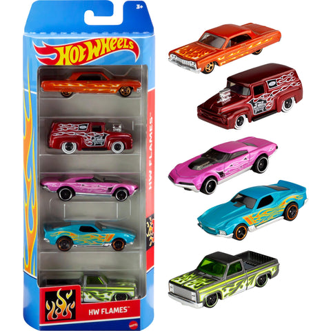 Hot Wheels 1:64 Scale Die-Cast Toy Cars 5-Pack, Set of 5 Toy Race Cars, Hot Rods, Character Cars, Rescue or Pick-Up Trucks (Styles May Vary)