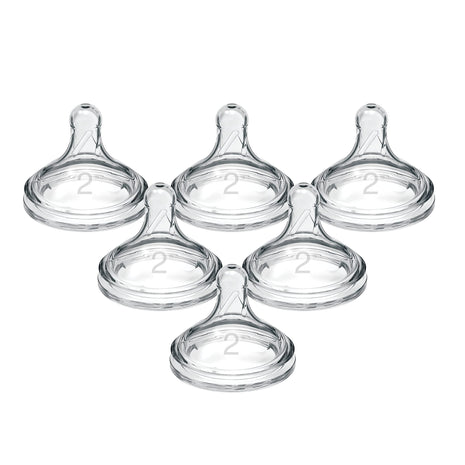 Dr. Brown's Natural Flow® Level 2 Wide-Neck Baby Bottle Silicone Nipple, Medium Flow, 3m+, 100% Silicone Bottle Nipple, 6 Pack