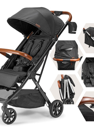 Bombi Bēbee V2 Lightweight Baby Stroller - Premium Vegan Leather, One-Hand Fold, Infinite Recline, Aircraft-Grade Aluminum Frame, XXL Canopy, and Ample Storage Umbrella Stroller - Hunter Green