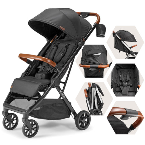 Bombi Bēbee V2 Lightweight Baby Stroller - Premium Vegan Leather, One-Hand Fold, Infinite Recline, Aircraft-Grade Aluminum Frame, XXL Canopy, and Ample Storage Umbrella Stroller - Hunter Green
