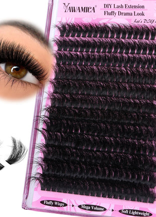 Yawamica Fluffy Lash Clusters Thick 200D Volume Eyelash Clusters 14-20mm Wispy Individual Lashes D Curly Cluster Eyelash Extensions 240pcs DIY Lash Extension for Beginners