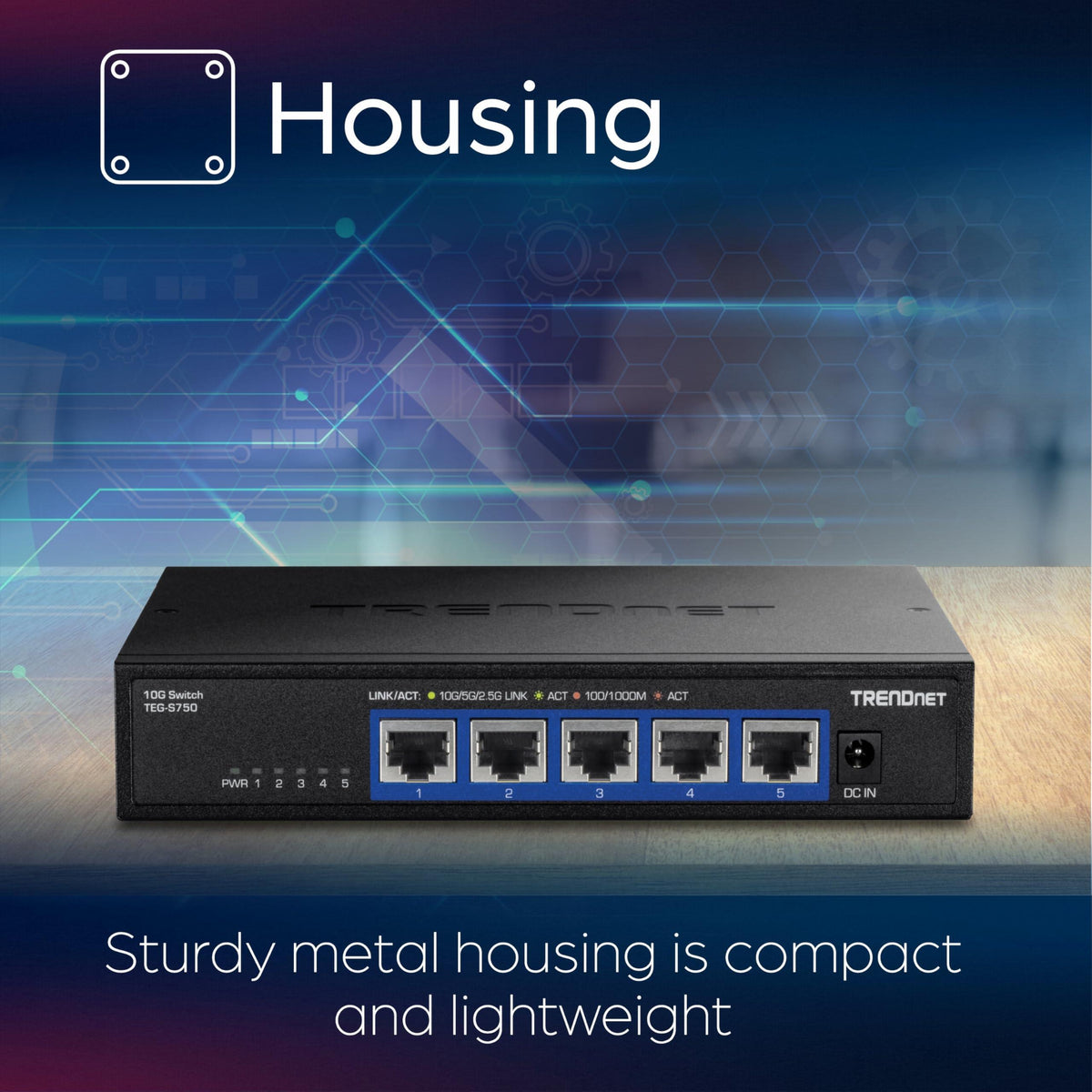 TRENDnet 5-Port 10G Switch, TEG-S750, 5 x 10G RJ-45 Ports, 100Gbps Switching Capacity, Supports 2.5G and 5G-Base-T Connections, Ethernet Splitter, NDAA & TAA Compliant, Lifetime Protection, Black