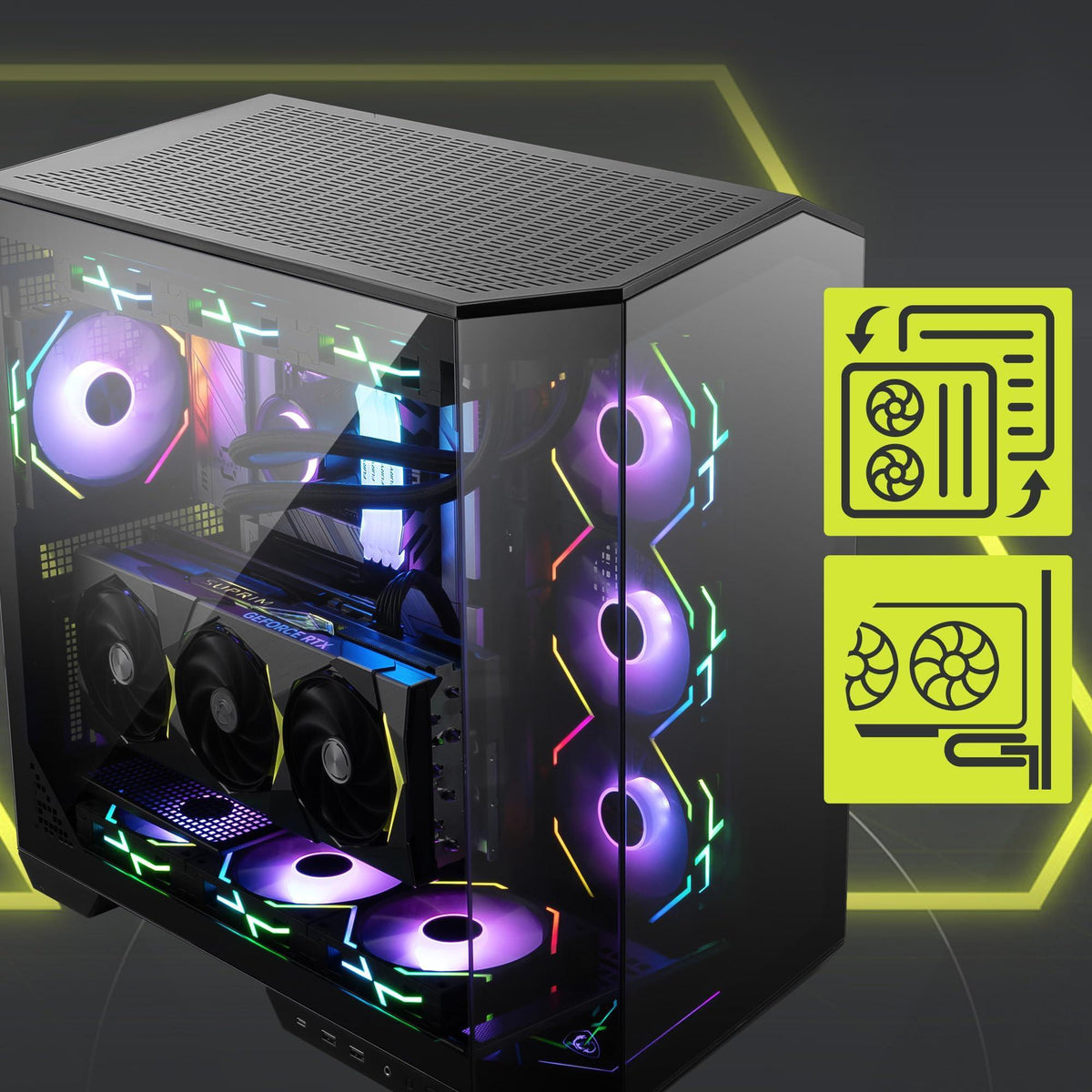 MSI MAG PANO 100L PZ - Premium Mid-Tower Gaming PC Case - Tempered Glass Side Panel - Liquid Cooling Support up to 360mm Radiator - Vented Front Panel