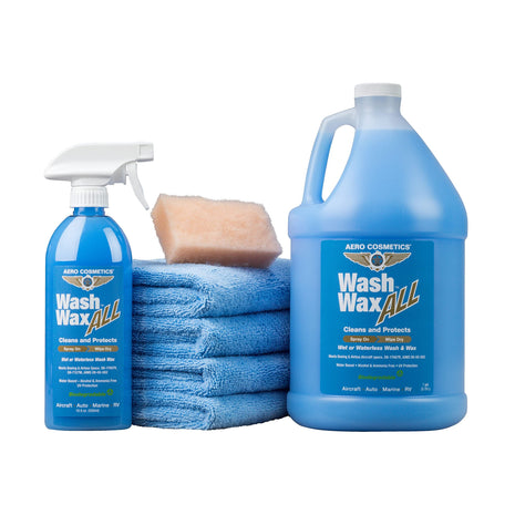 Aero Cosmetics Wash Wax ALL Waterless Car Wash Kit RV Boat Spray Detailer | Rinseless Spray Wax, Quick Detailer. Motorcycles, Aircraft, Campers. Safe on Clearcoat, PPF, Ceramic Coatings, Vinyl Wrap.