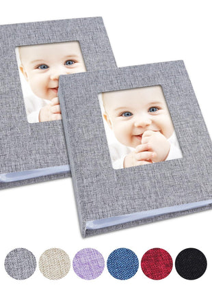 Vienrose Small Photo Album 4x6 Photos, 2 Pack Linen Cover Mini Photo Book, 26-Page Holds 52 Pictures, Artwork or Postcards Storage for Baby, Grey