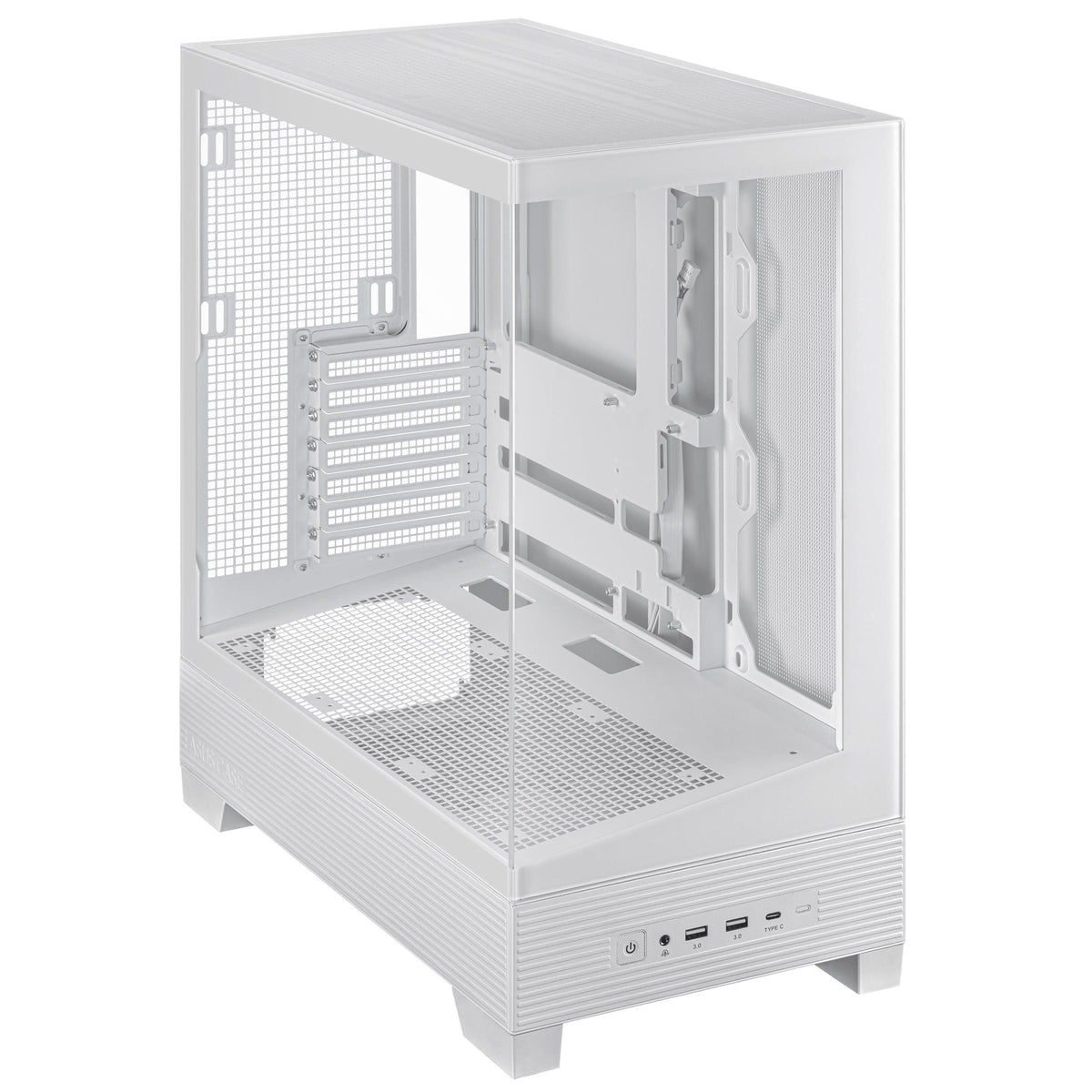 ASUS A31 White ATX Mid-Tower Gaming Case, Dual-Sided Tempered Glass, Frameless Design, BTF Hidden Connectors, 360 AIO Support, 8° Angled Base, ARGB Ready, Optimized Airflow, Seamless Cable Management