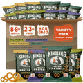 Kindling Protein Pretzels Variety Pack - Sea Salt (3), Dill Pickle (3), Honey Mustard (3), Garlic Parmesan (3) | Protein-Packed Snack | Kosher | 8 - 9g Protein Per Serving | Only 1-2g of Total Sugar | No Artificial Flavors, Soy-Free | Kid’s Snacks & Lunch