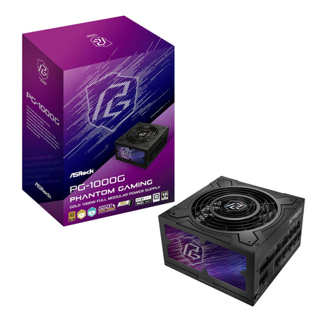 ASRock Phantom Gaming PG-1000G 1000W Power Supply Individual Braided Pattern 10 Years Warranty Enthusiast Gamers Fully Modular Japanese Capacitor 80 Plus Gold Cybenetics ATX3.1 PCIe5.1 12V-2x6 Cable