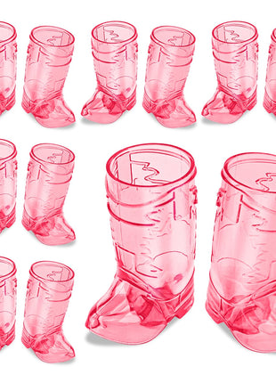 SAIAOKJ Cowboy Boot Shot Glasses, 12 Pcs 1 Oz Mini Plastic Boot Shot Glass, Reusable Plastic Boot Cups for Cowboy Cowgirl Western Theme Party Supplies Bachelorette Birthday Party Favors (Rose Red)