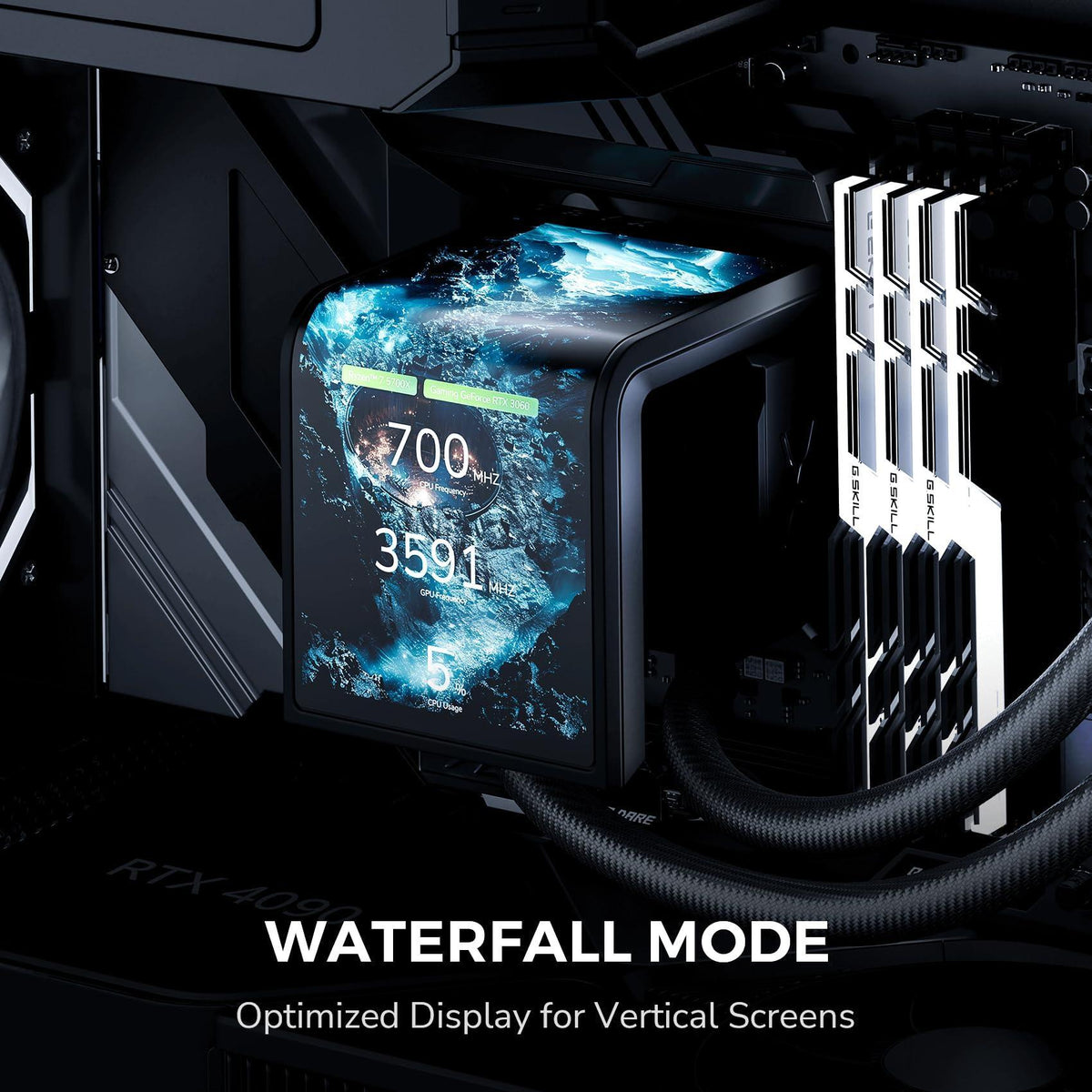 TRYX Panorama SE 360 ARGB 360mm AIO Rotatable 6.5'' AMOLED Curved Screen 3D Anamorphic Effect Customizable AIO Cooler 360mm Asetek Adela 280w TDP ARGB Fan Intel LGA 1851/1700/1200/115X AMD AM5/AM4