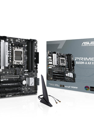 ASUS Prime B650M-A AX II AMD B650 AM5 Ryzen™ Desktop 9000 8000 & 7000 Micro-ATX mATX Motherboard, DDR5, PCIe 5.0 M.2, 2.5Gb LAN, Wi-Fi 6, DisplayPort, HDMI®, USB 3.2, USB 3.2 Type-C®, BIOS Flashback™