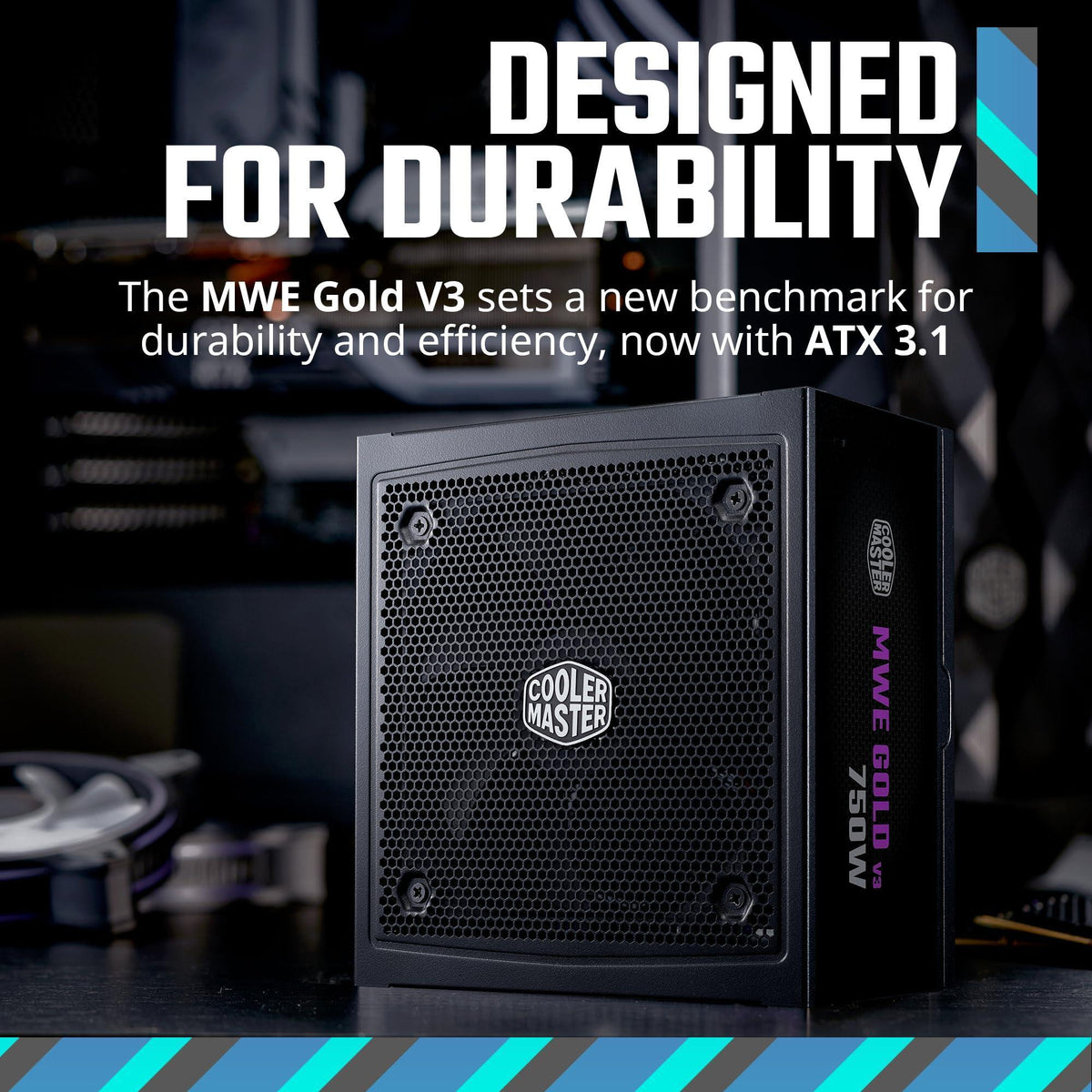 Cooler Master MWE Gold 750 V3 ATX 3.1 Full Modular PSU, 750W, 80+ Gold Efficiency, 90° 12VHPWR|450W PCIe 5.1, GPU Support RTX 4080, Zero-RPM Mode, Hexagonal Fan Cover, 10-Year