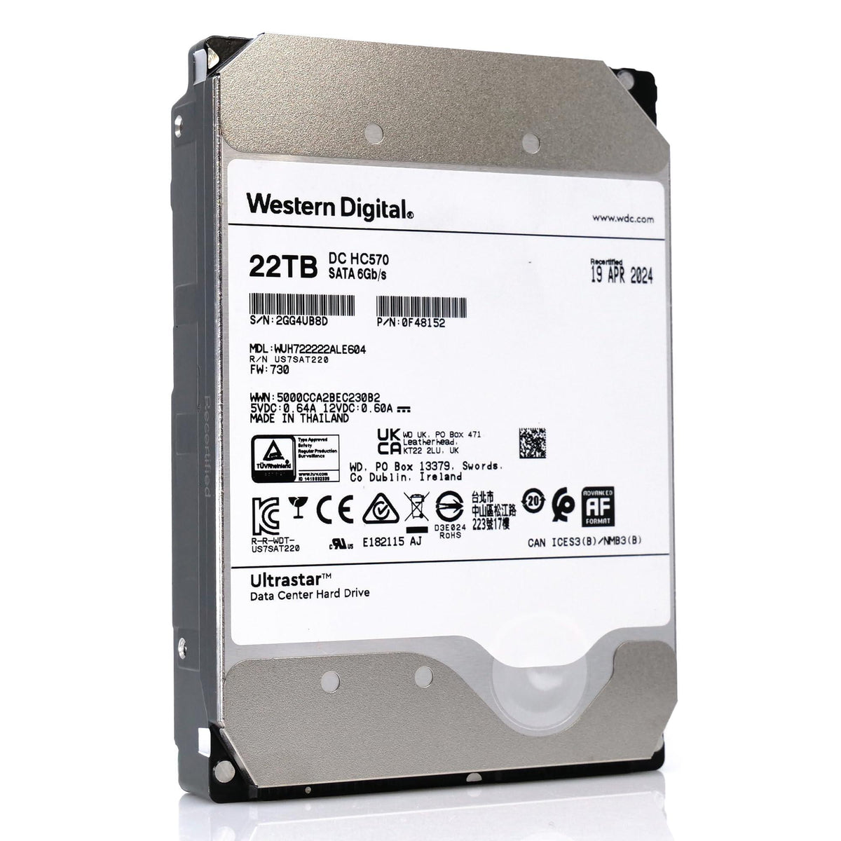Western Digital HGST Ultrastar HC570 WUH722222ALE604 0F48152 22TB 7.2K RPM SATA 6Gb/s 512e Power Disable 3.5in Enterprise Hard Drive