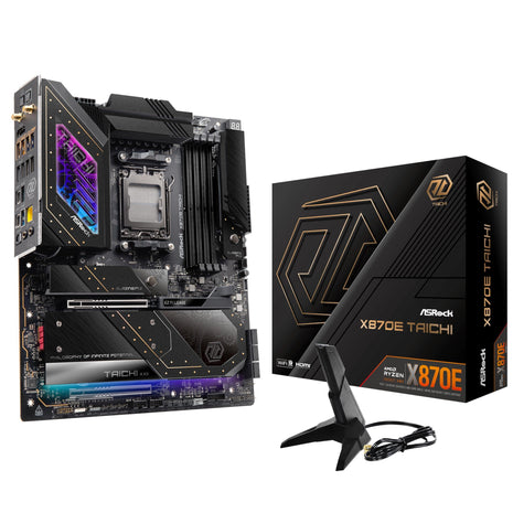 ASRock AMD X870E Taichi Ryzen Socket AM5 X870 Dual Channel DDR5 DIMMs 256 GB 8200 EATX Motherboard M.2 LED WiFi 7