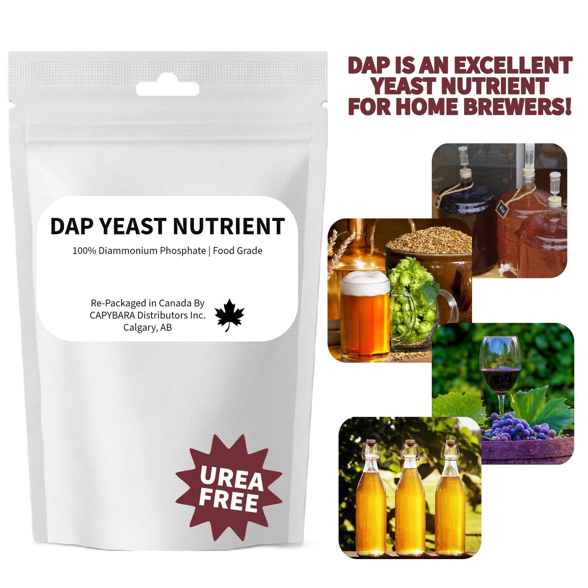 Yeast Nutrient 100% DAP - 8 Oz (226.8 g) - Food Grade Diammonium Phosphate (DAP) - Use in Winemaking Brewing Beer Mead Cider Kombucha Baking Bread Dough Conditioner - Sold by CAPYBARA Distributors Inc