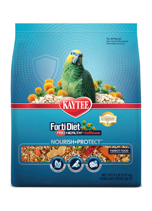Kaytee Forti-Diet Pro Health+Safflower Nourish+Protect Parrot Food, Supports Breeding and Molting, Nutrition Backed by Science, Digestive and Brain Health, 4 pounds