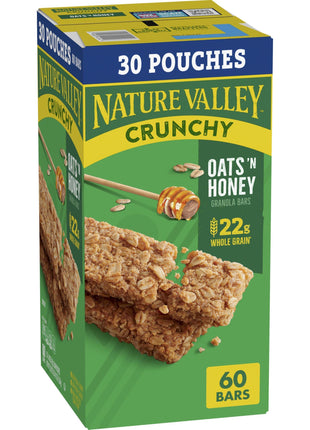 Nature Valley Crunchy Oats 'n Honey Granola Bars, 60 Bars, 44.7 OZ (30 Pouches)