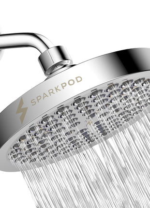 SparkPod Rain Shower Head, 6 Inch Round, Luxury Polished Chrome Finish | High Pressure Shower Heads, 90 Nozzles, Adjustable Showerhead, No Tools Needed, Universal Connection